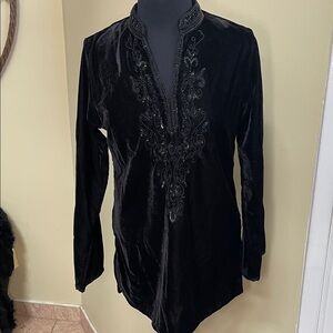 New Bella Tu Black Velvet Beaded Top/tunic size M
